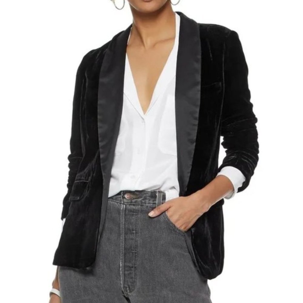 JOIE Mehira Velvet Tuxedo Blazer Jacket Caviar Black {3G44}